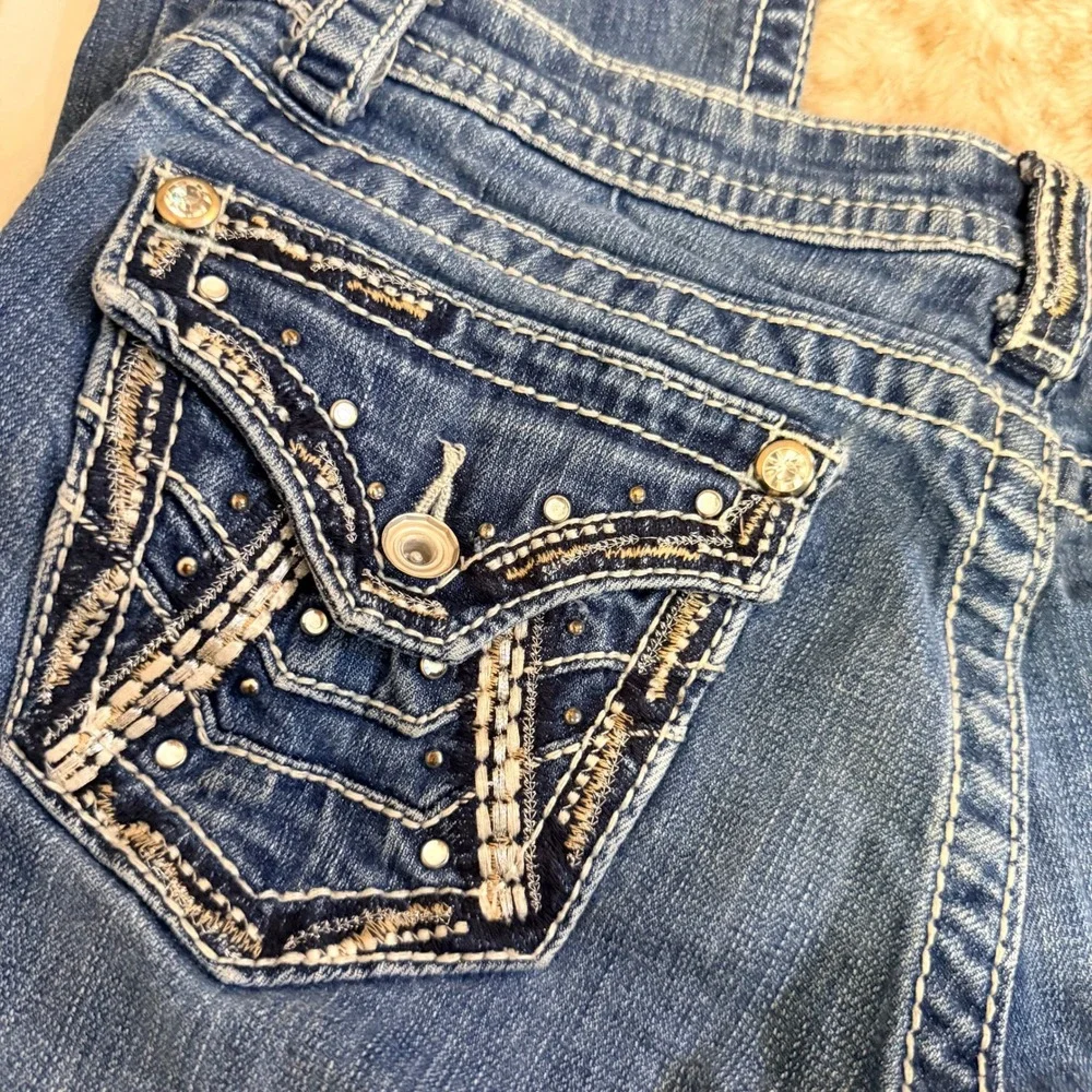 ANA Womens Bootcut Jeans Size 28/6 MediumWash Embellished Rhinestone Pockets Y2K